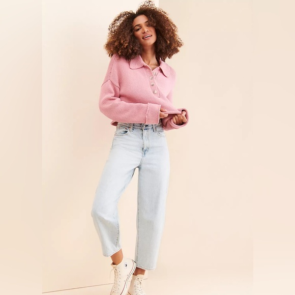 Show Me Your Mumu Crawford Collared cropped Pink Knit Sweater Size M - Picture 4 of 13